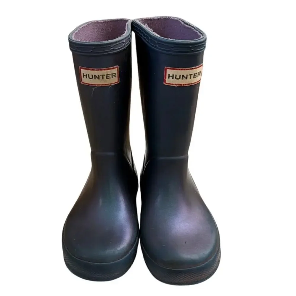 Hunter Kids First Classic Rain Boots Purple/Blue Rubber Pull On Toddler Size 8